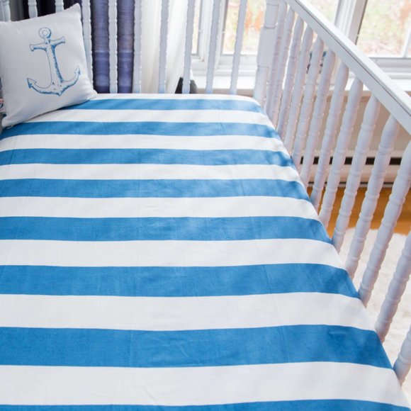 ORGANIC COTTON BLUE STRIPES CRIB SHEET - Picture 2 of 3
